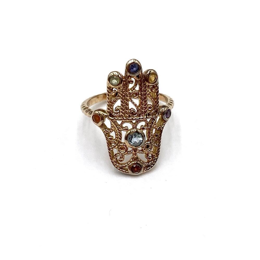 925 YS India Hamsa Hand Sterling Silver Gold Palliated Stones 7.5